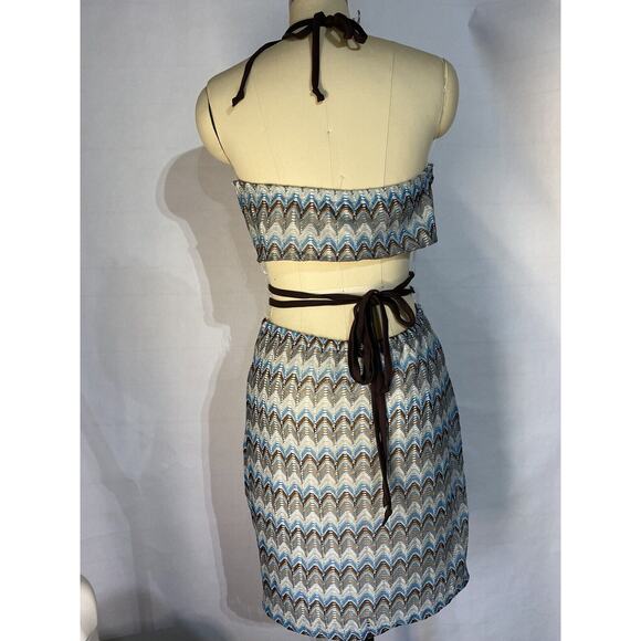 Chevron Print Ring Halter Mini Dress Cutout Tie NWT Rue21 Women's Juniors Size L - Picture 6 of 10